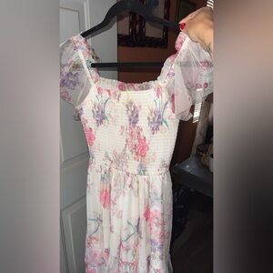 Rare Editions Pink and White Floral Midi Dress
